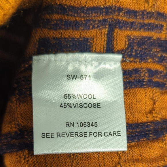 Men's Prestige Geometric Polo Knit Sweater Blue Orange M retro vintage preppy 90 - Picture 6 of 7
